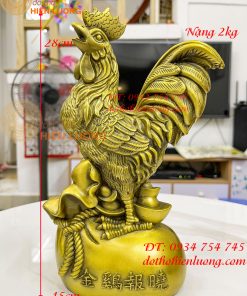 Tượng gà trống đứng bao tiền bằng đồng cao 28cm