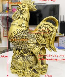 Tượng gà túi tiền chữ phúc bằng đồng phong thủy cao 30cm