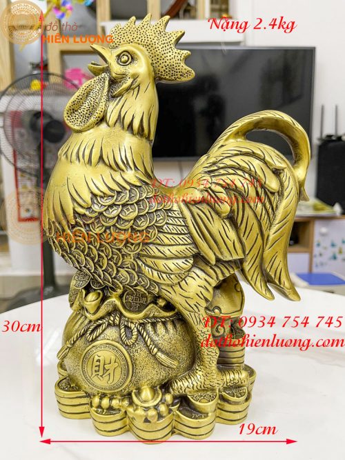 Tượng gà túi tiền chữ phúc bằng đồng phong thủy cao 30cm