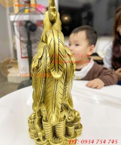 Tượng gà túi tiền chữ phúc bằng đồng phong thủy cao 30cm