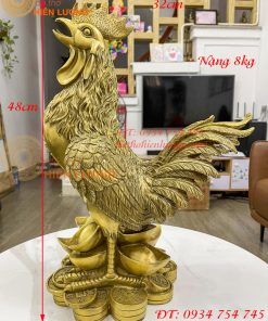 Tượng gà trống cao 48cm chữ phúc bằng đồng