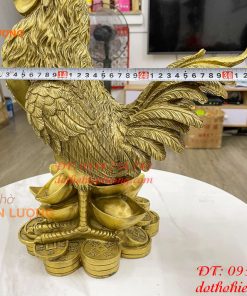 Tượng gà trống cao 48cm chữ phúc bằng đồng