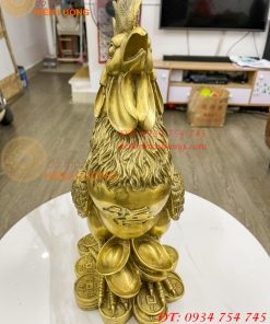 Tượng gà trống cao 48cm chữ phúc bằng đồng