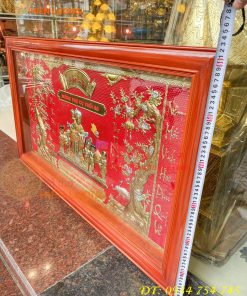 Tranh mừng thọ bà 63x107cm bằng đồng liền tấm khung gỗ