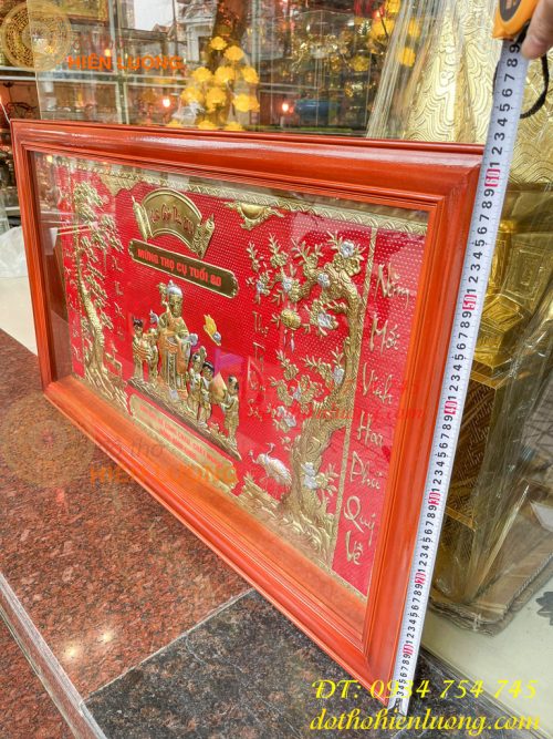 Tranh mừng thọ bà 63x107cm bằng đồng liền tấm khung gỗ