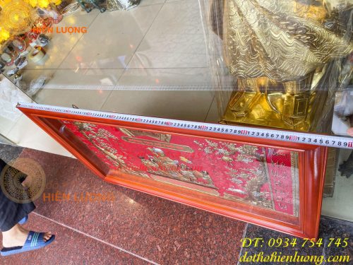 Tranh mừng thọ bà 63x107cm bằng đồng liền tấm khung gỗ