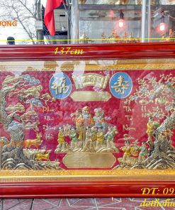 Tranh mừng thọ song thọ bằng đồng liền tấm 80x137cm