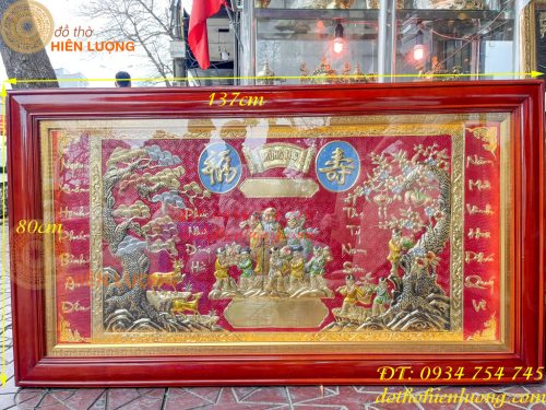 Tranh mừng thọ song thọ bằng đồng liền tấm 80x137cm