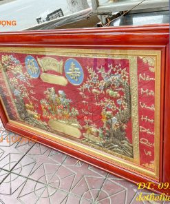 Tranh Mừng Thọ Song Thọ 80x137cm Bằng Đồng Liền Tấm