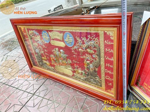 Tranh Mừng Thọ Song Thọ 80x137cm Bằng Đồng Liền Tấm