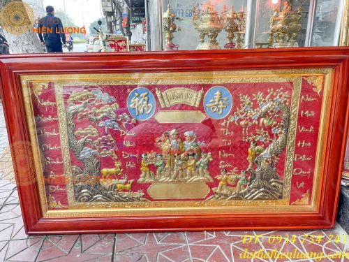 Tranh Mừng Thọ Song Thọ 80x137cm Bằng Đồng Liền Tấm