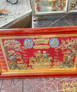 Tranh mừng thọ song thọ bằng đồng liền tấm 80x137cm