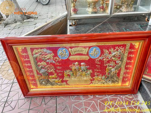 Tranh mừng thọ song thọ bằng đồng liền tấm 80x137cm