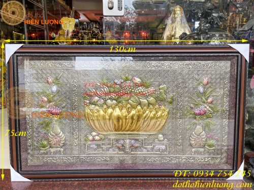 Tranh ngũ quả 75x130cm bằng đồng hun thờ cúng