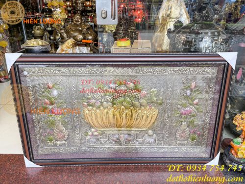 Tranh ngũ quả 75x130cm bằng đồng hun thờ cúng