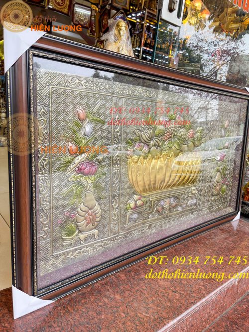 Tranh ngũ quả 75x130cm bằng đồng hun thờ cúng