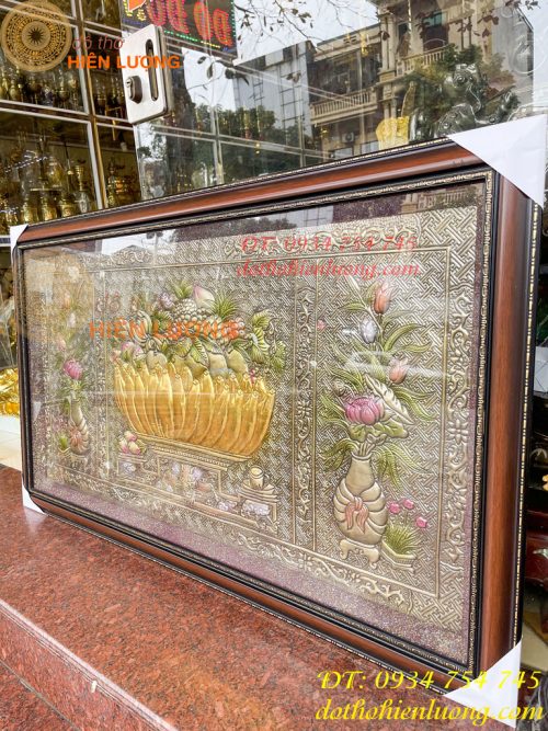 Tranh ngũ quả 75x130cm bằng đồng hun thờ cúng