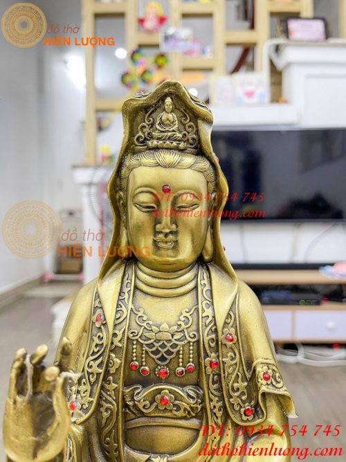 Tượng phật bà quan âm cao 38cm bằng đồng