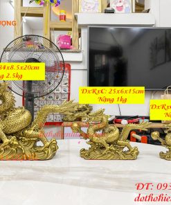 Tượng rồng cuộn sóng bằng đồng phong thủy