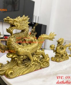 Tượng rồng cuộn sóng bằng đồng phong thủy