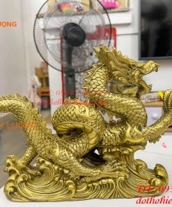 Tượng rồng cuộn sóng bằng đồng phong thủy