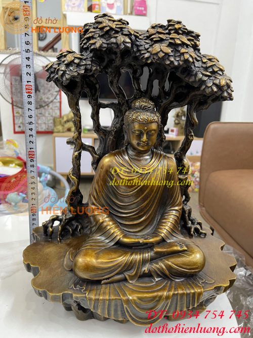 Tượng phật thích ca ngồi gốc đề bằng đồng