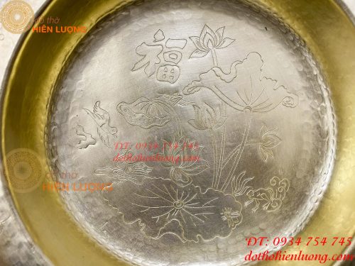 Chậu đồng chạm hoa sen đk 40cm