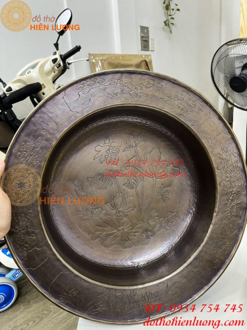Chậu đồng chạm hoa sen đk 40cm
