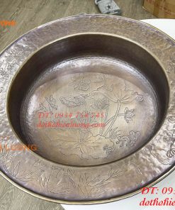 Chậu đồng chạm hoa sen đk 40cm