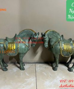 Đôi Ngựa Bằng Đồng Màu Xanh Phong Thủy