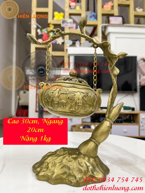 Lư Xông Trầm Hình Cây Bằng Đồng Cao 30cm