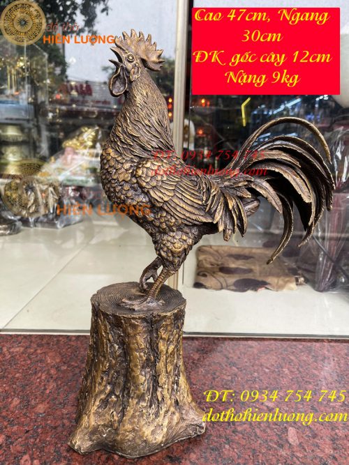 Tượng Gà Trống Đứng Gốc Cây Bằng Đồng