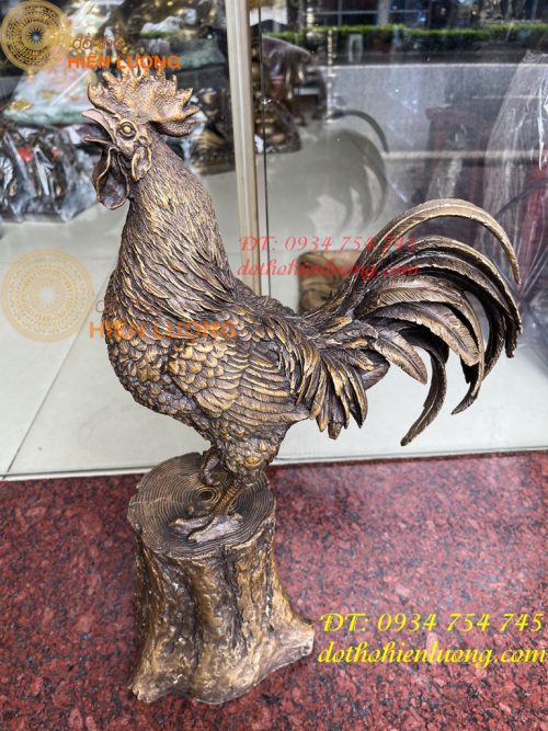 Tượng Gà Trống Đứng Gốc Cây Bằng Đồng