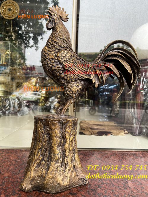 Tượng Gà Trống Đứng Gốc Cây Bằng Đồng