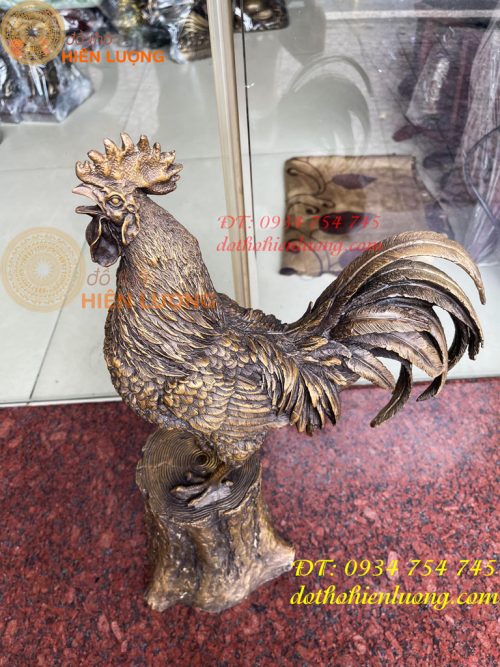 Tượng Gà Trống Đứng Gốc Cây Bằng Đồng