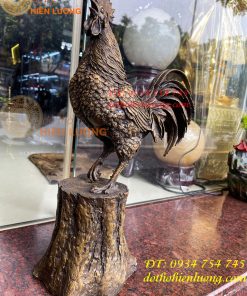 Tượng Gà Trống Đứng Gốc Cây Bằng Đồng