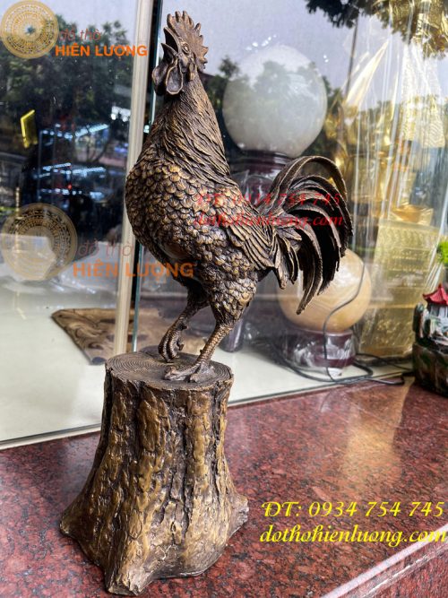 Tượng Gà Trống Đứng Gốc Cây Bằng Đồng