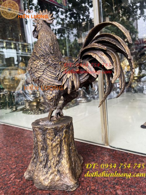 Tượng Gà Trống Đứng Gốc Cây Bằng Đồng