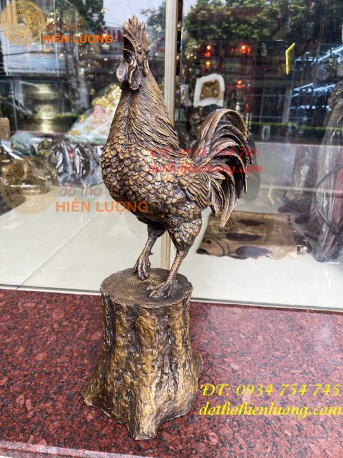 Tượng Gà Trống Đứng Gốc Cây Bằng Đồng