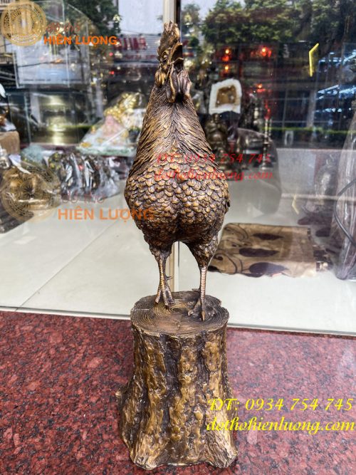 Tượng Gà Trống Đứng Gốc Cây Bằng Đồng