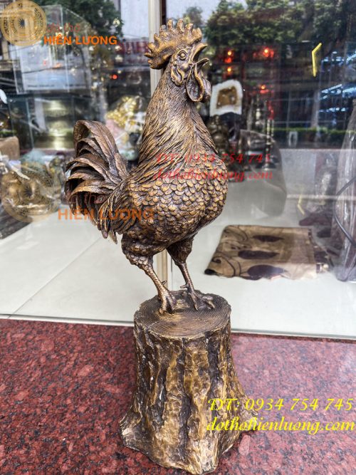 Tượng Gà Trống Đứng Gốc Cây Bằng Đồng