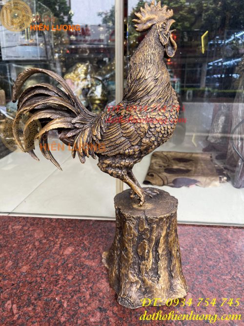 Tượng Gà Trống Đứng Gốc Cây Bằng Đồng