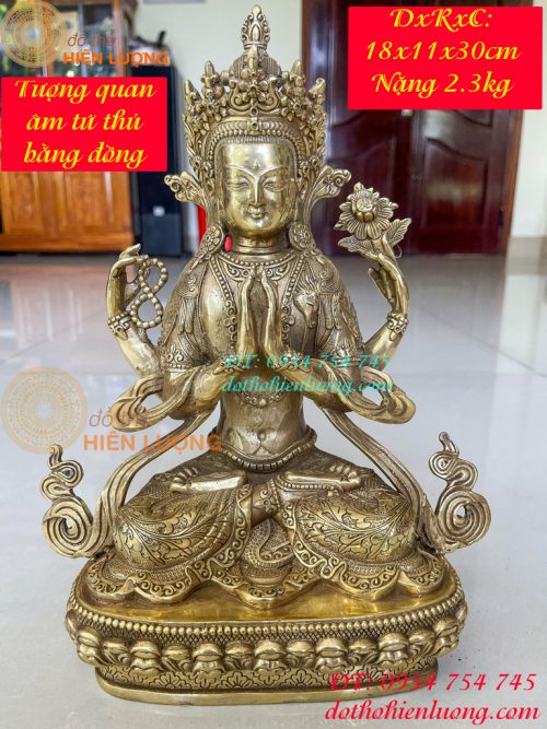 Tượng Phật Quan Âm Tứ Thủ Bằng Đồng Mật Tông Cao 30cm