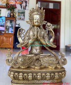 Tượng Phật Quan Âm Tứ Thủ Bằng Đồng Mật Tông Cao 30cm