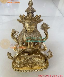Tượng Phật Quan Âm Tứ Thủ Bằng Đồng Mật Tông Cao 30cm