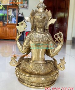 Tượng Phật Quan Âm Tứ Thủ Bằng Đồng Mật Tông Cao 30cm