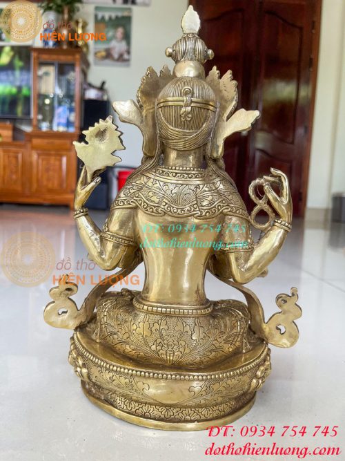Tượng Phật Quan Âm Tứ Thủ Bằng Đồng Mật Tông Cao 30cm