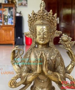 Tượng Phật Quan Âm Tứ Thủ Bằng Đồng Mật Tông Cao 30cm