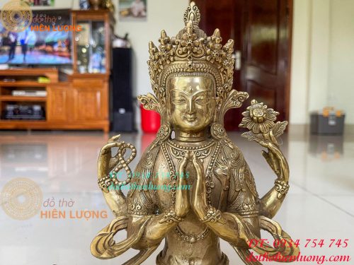 Tượng Phật Quan Âm Tứ Thủ Bằng Đồng Mật Tông Cao 30cm