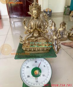 Tượng Phật Quan Âm Tứ Thủ Bằng Đồng Mật Tông Cao 30cm